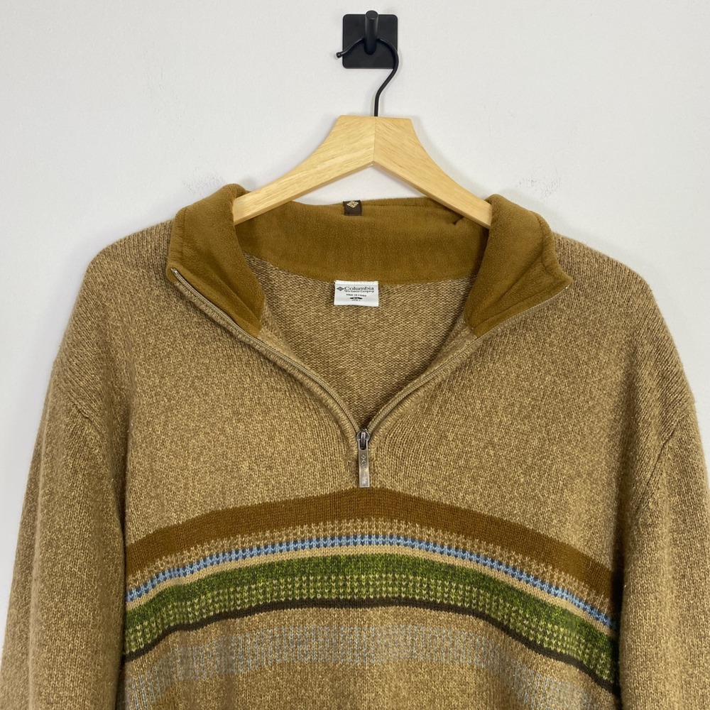 Columbia Sportswear Company Men's XL Tan Striped‎ 1/4 Zip Wool Blend Sweater - Picture 2 of 6